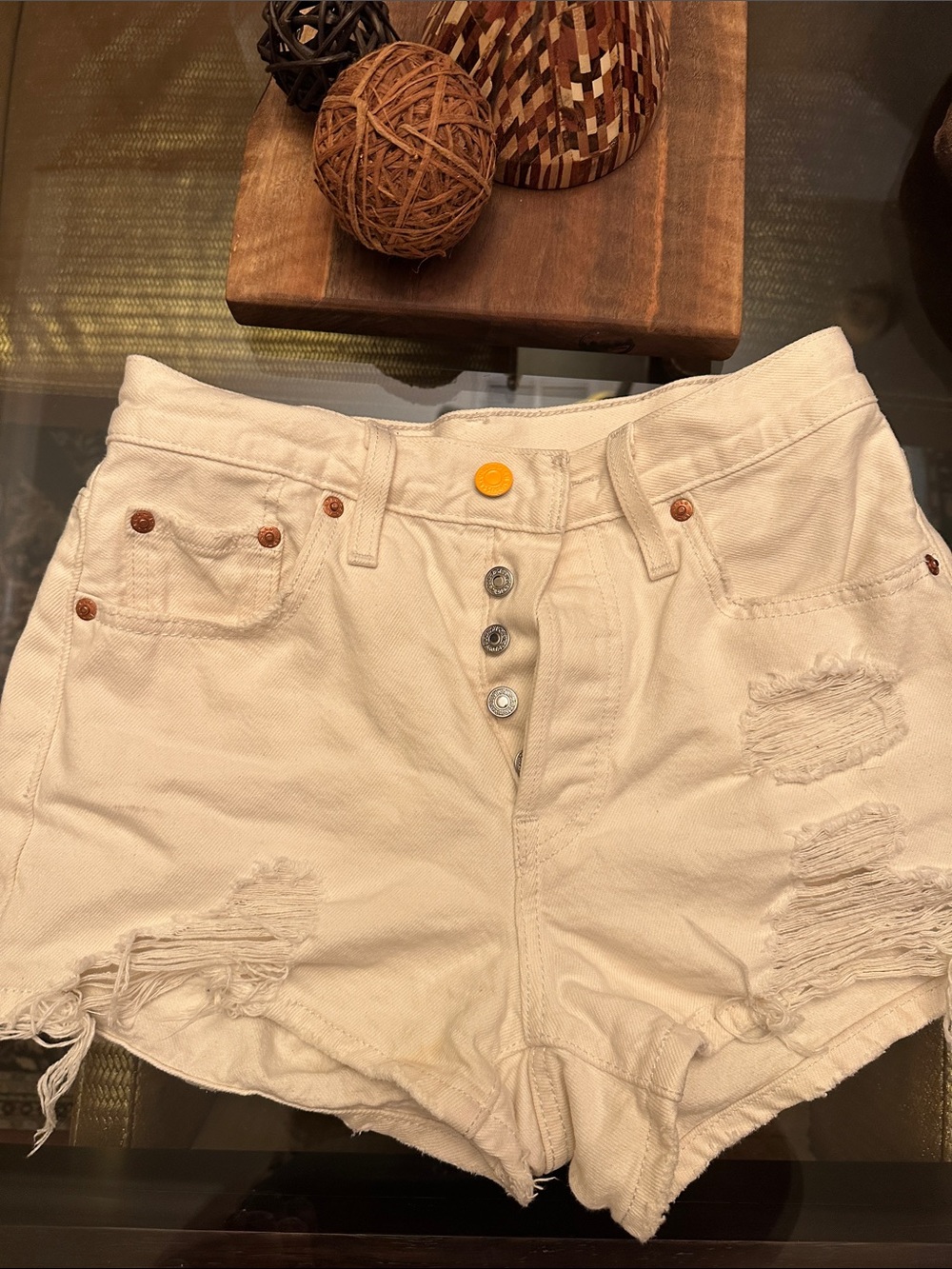 Levi’s Premium Distressed Cream Women's Jean Shorts
